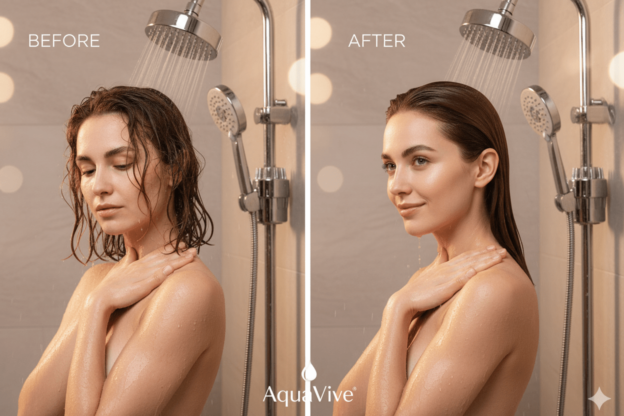 AquaVive Shower Filter – Softer Skin, Shinier Hair & Scalp Relief - The AquaVive