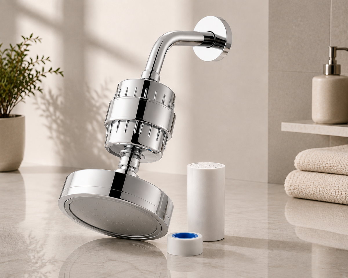 AquaVive Rain Shower Head Package – Includes Filter Cartridge and Installation Accessories