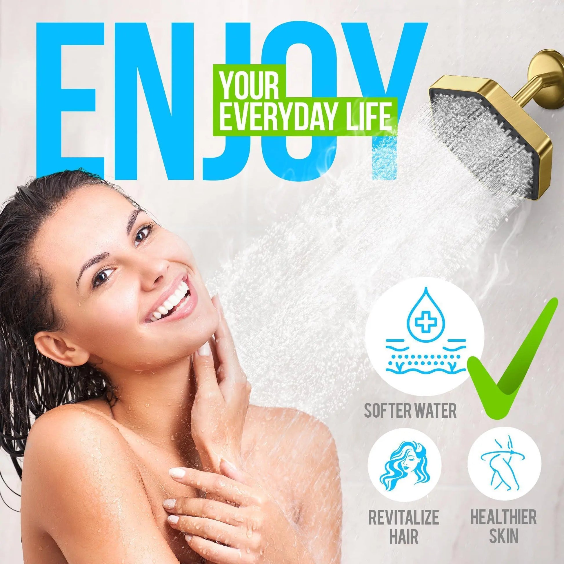 AquaVive Luxury Shower Head Side View – Built-in Vitamin C Filtration Brushed Gold Finish