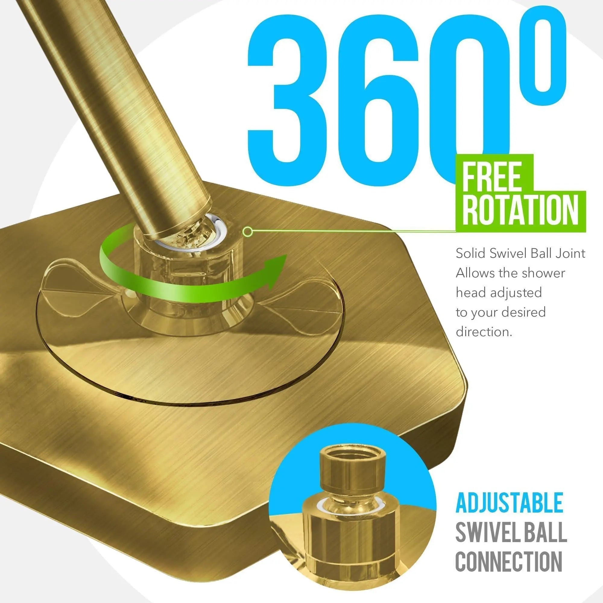 AquaVive Luxury Brushed Gold Rain Shower Head – 8 Inch Hexagon High Pressure Filtered Shower Head